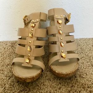 BCBG Paris nude heels sandals